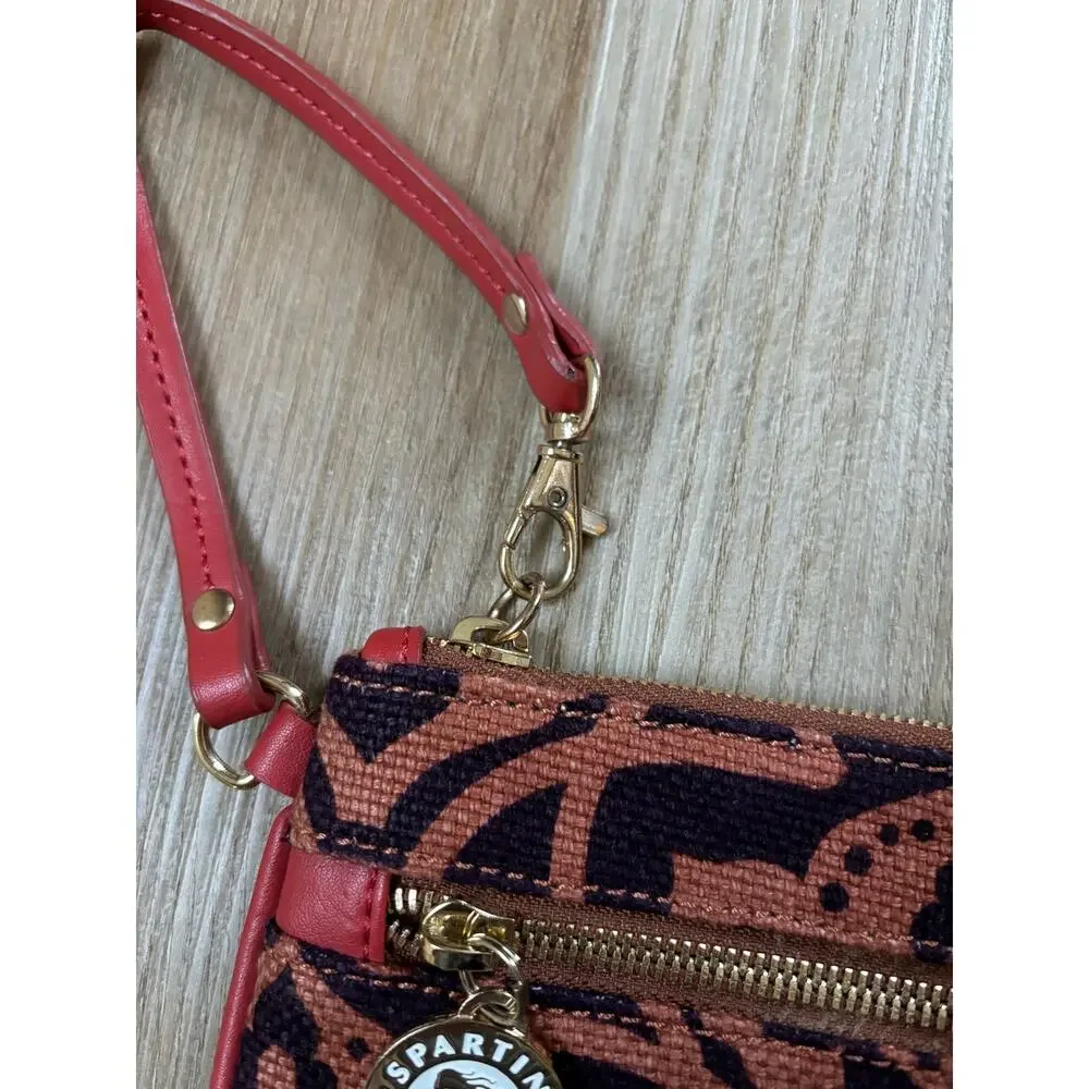 Spartina 449 Purple Orange Linen Leather Zip‎ Wristlet Mermaid Charm Pouch